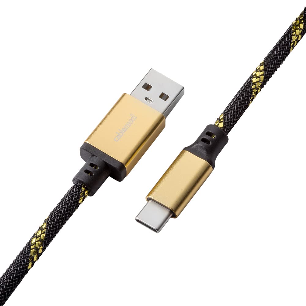 CableMod Pro Coiled Keyboard Cable (Midas Foil Black, USB A to USB Type C, 150cm)