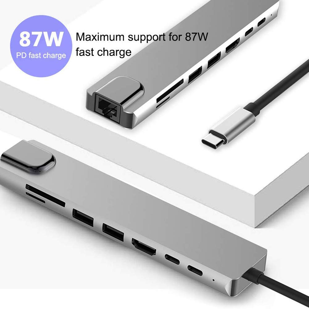 USB C Hub, 8-in-1 Type-C HUB Multiple Adapter USB C to 4K HDMI USB 3.0 Ports Power Delivery w/ 87W USB-C PD, 2 USB 3.0, SD/TF Card Reader for MacBook, Laptop