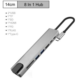 USB C Hub, 8-in-1 Type-C HUB Multiple Adapter USB C to 4K HDMI USB 3.0 Ports Power Delivery w/ 87W USB-C PD, 2 USB 3.0, SD/TF Card Reader for MacBook, Laptop