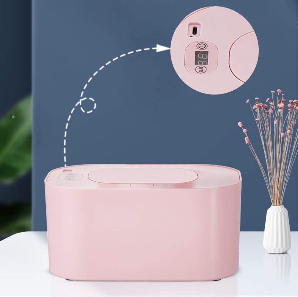 Baby Wipe Heater, Portable Wipe Warmer with Temp Control Wet Warmer Dispenser Box, Portable Infant with Display, Health Care Supplies, 40℃-60℃ Wide Range Multi-Level Adjustment (Pink)