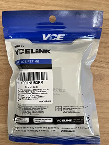 VCELINK Ethernet Splitter 1 to 2, 2-Pack RJ45 Splitter for Cat5/ Cat5e/ Cat6 LAN Cable, Internet Splitter Female to Female in Black (Please USE Them in Pairs)