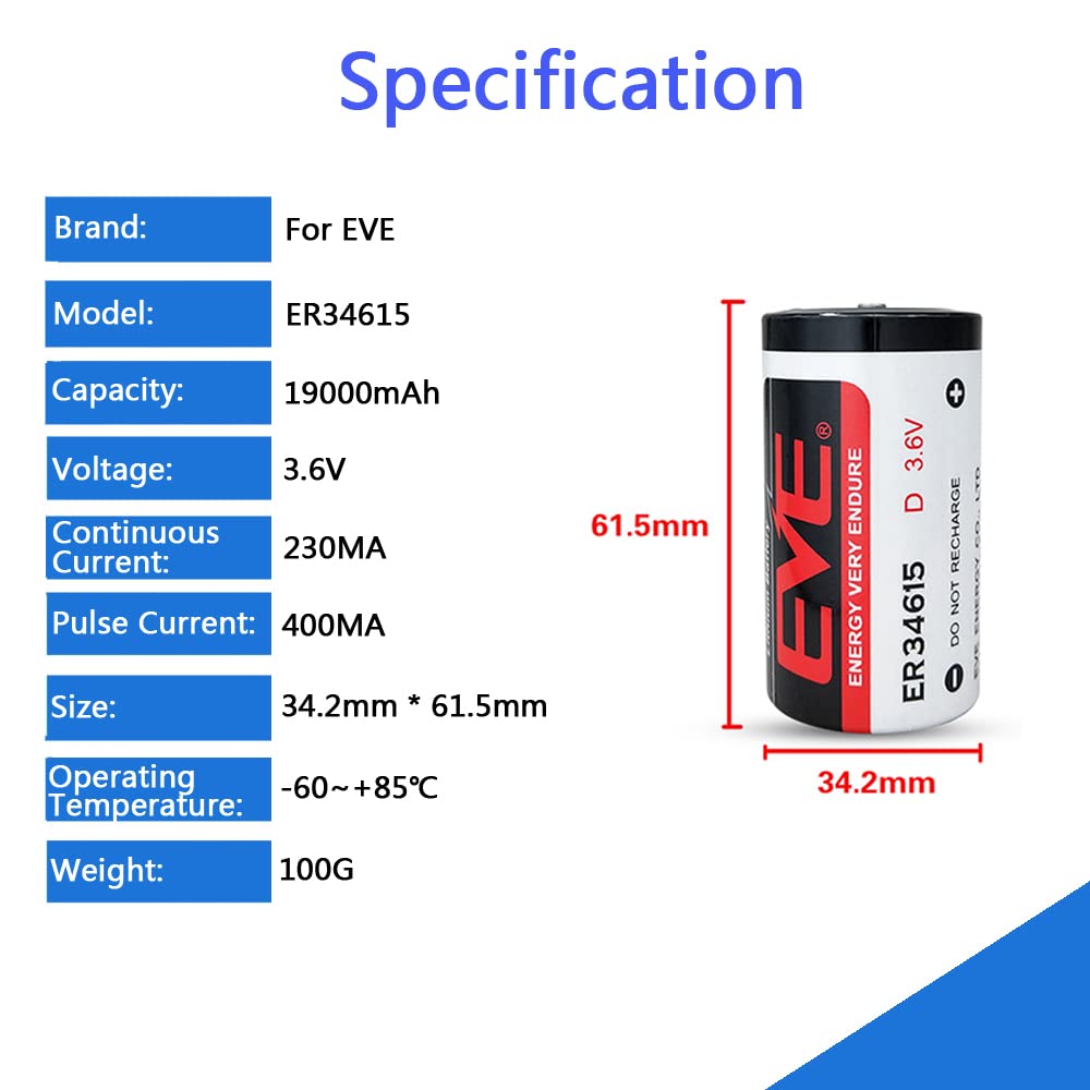 STEPMAX (10 Pack ER34615 D Cell Lithium Battery 3.6V 19000mAh for Smart Munitions, Unattended Sensors, RFID Tracking