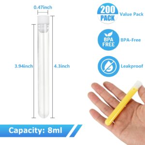 Acrux7 200 PCS Clear Plastic Test Tubes with Caps 12x100mm 8ml Test Tubes Good Sealing for Scientific Experiments, Birthday Party Supplies, Candy, Bath Salts, Beads