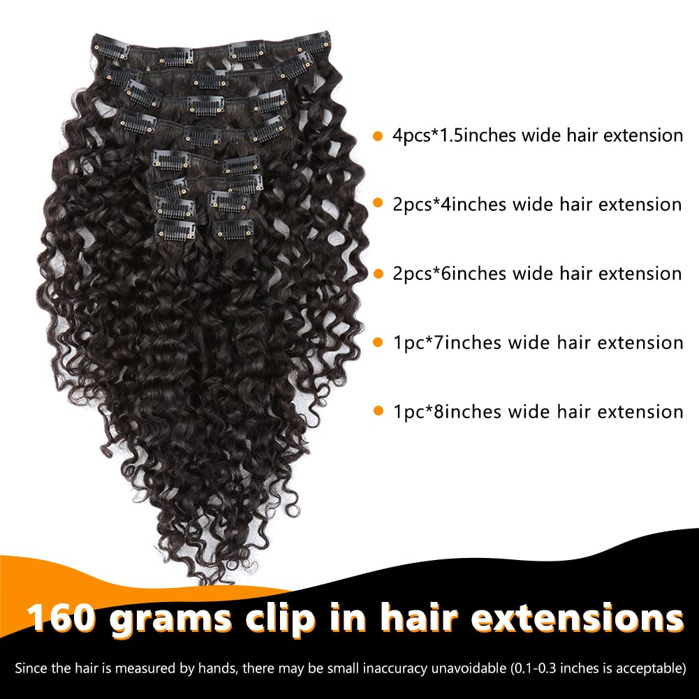 Sent Hair Clip in Hair Extensions Real Human Hair 28Inch 10Pcs Hair Extensions Clip in Curly Wave Long Thick 160g Human Hair Extensions for Women Soft Silky Clip in Extension Natural Black Double Weft