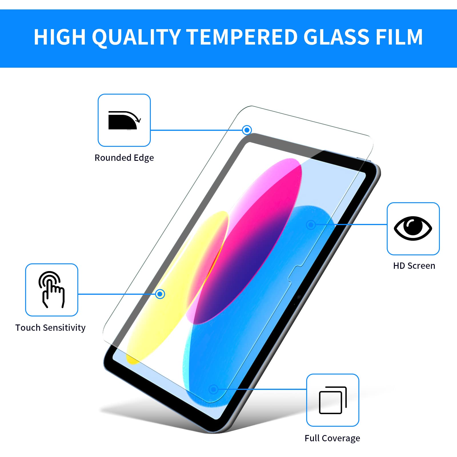 avakot 2 Pack Tempered Glass Screen Protector for iPad 10th Generation 10.9" 2022 | Screen Protector for iPad 10.9 Inch 2022 Tempered Glass Film for iPad 10 Gen Touch Sensitive Anti-Scratch