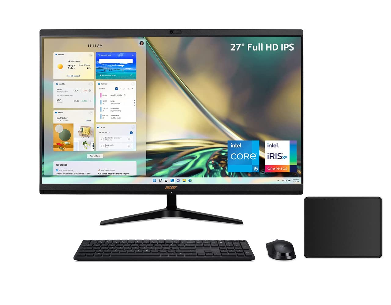 Acer Aspire 27" FHD Premium All-in-One Computer | 12th Gen Intel Core i5-1235U | 32GB RAM | 512GB SSD | Intel Iris Xe Graphics | Wireless Mouse & Keyboard | Windows 11 | with Mouse Pad Bundle