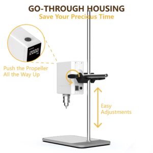 4E's USA Overhead Stirrer - 40 Liter, 50000mPas, 50~2000 RPM Variable Speed with Stand and Stirring Rod, LED Lab Stirrer Mixer with Safety Sensors and Go-Through Design for Easy Rod Adjustment