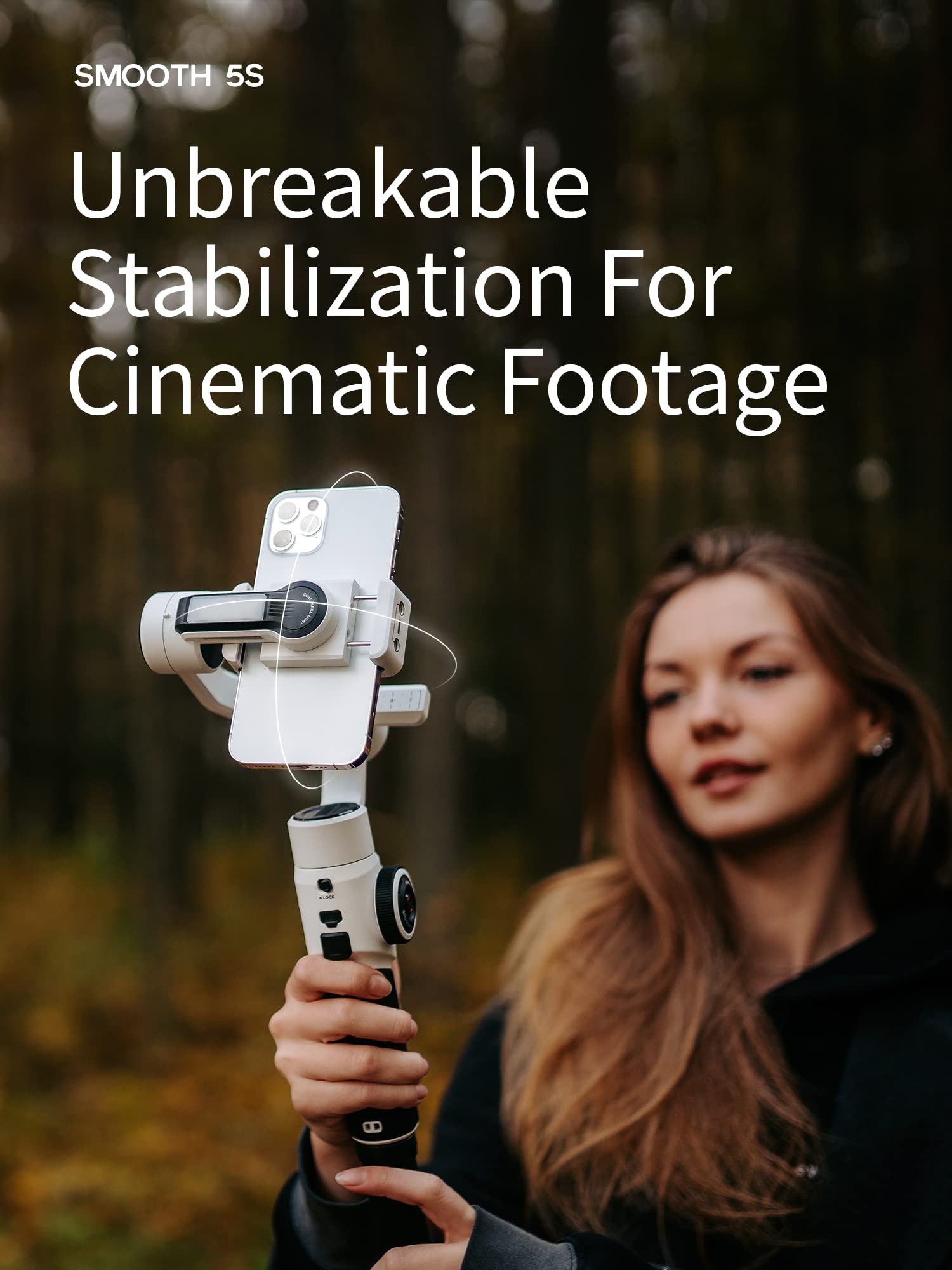 Zhiyun Smooth 5S Phone Gimbal, 3-Axis Smartphone Stabilizer with Built-in and Magnetic Fill Light, AI Face Tracking for iPhone and Android, YouTube TikTok Video, Gray Combo