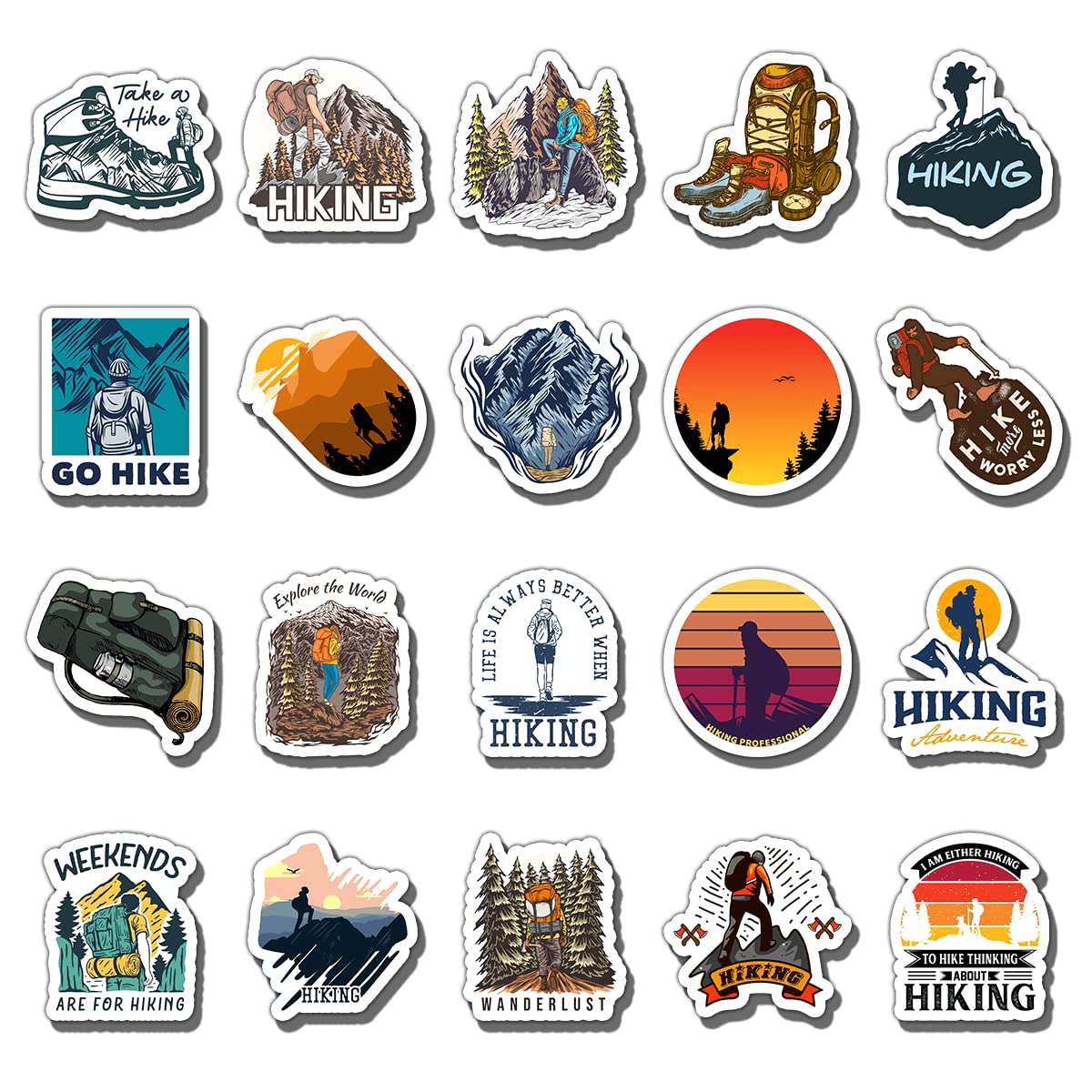 GOLEEX 20 Pack Pcs Waterproof Vinyl Wilderness Hiking Sports Sticker Items for Teens Boys Hiker Adults Gifts Lovers Bottle Adventure Nature Outdoors Birthday Gift Bottles Decal