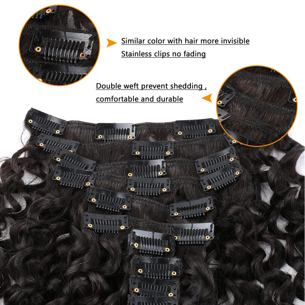 Sent Hair Clip in Hair Extensions Real Human Hair 28Inch 10Pcs Hair Extensions Clip in Curly Wave Long Thick 160g Human Hair Extensions for Women Soft Silky Clip in Extension Natural Black Double Weft