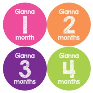 Personalized Baby Girl Monthly Milestone Stickers for First Year | Custom Set of 24 Name Labels for Shower Gift | Bright Colorful