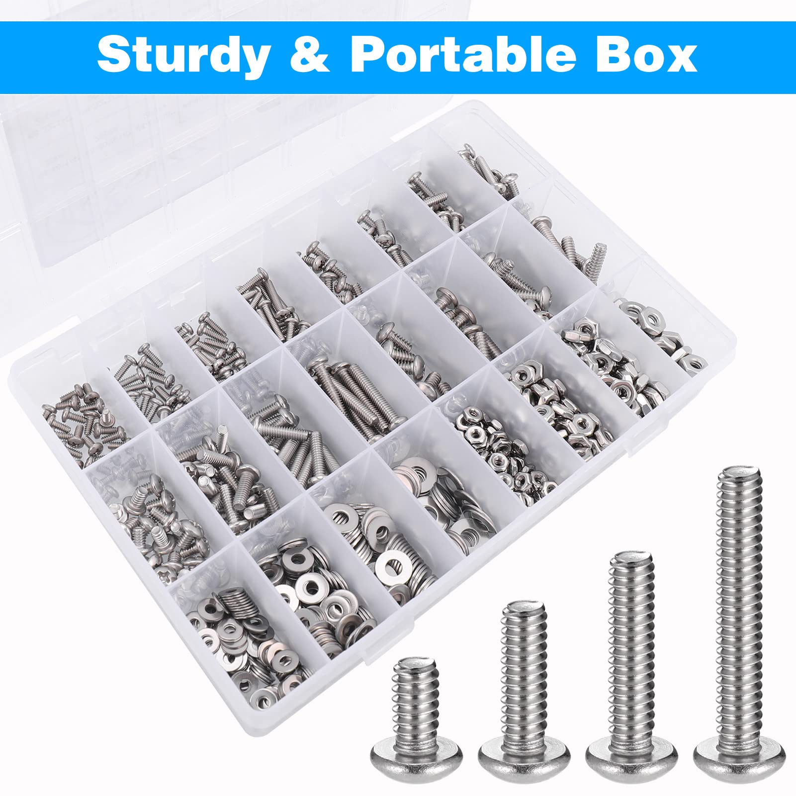 900PCS Nuts and Bolts Assortment Kit for Home Projects - Stainless Steel Machine Screw Assortment Kit SAE Assorted Screw Set Phillips Pan Head Screws Washers Nuts with Case (#4-40#6-32#8-32#10-24)