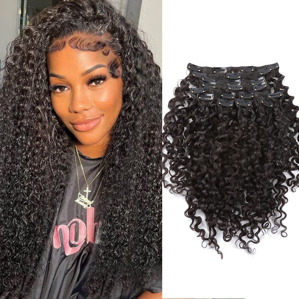 Sent Hair Clip in Hair Extensions Real Human Hair 28Inch 10Pcs Hair Extensions Clip in Curly Wave Long Thick 160g Human Hair Extensions for Women Soft Silky Clip in Extension Natural Black Double Weft