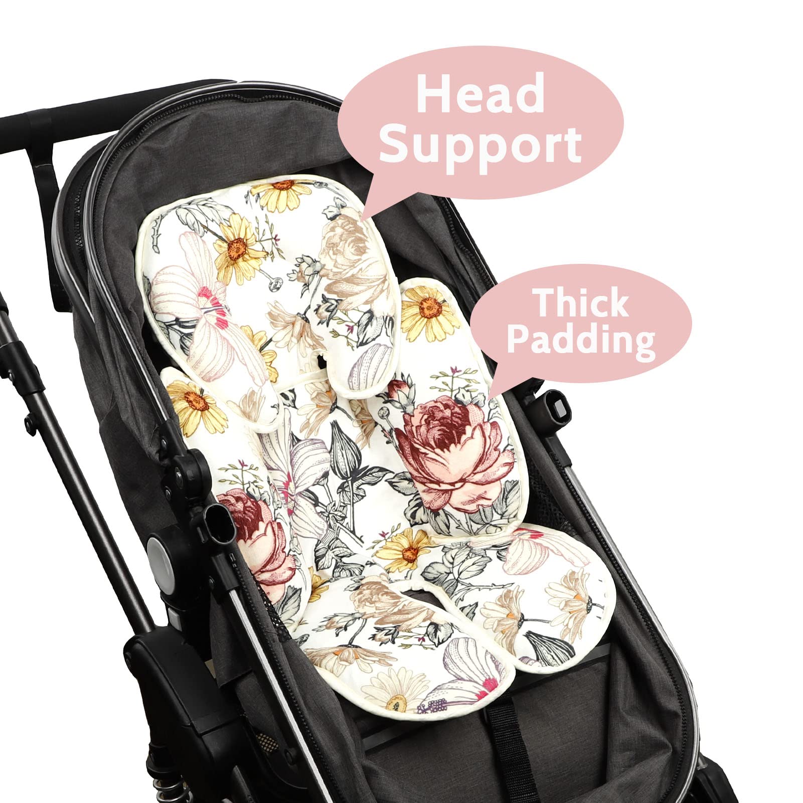 Floral Car Seat Insert,Cushion for Stroller, Swing, Bouncer, 2-in-1 Reversible,Baby Car Seat Cover Girls, Infant Carseat Canopy