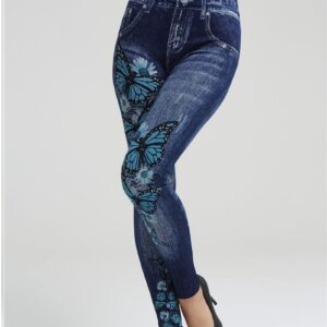 Maiyifu-GJ Women's Fake Denim Printed Leggings Plus Size High Waisted Jean Yoga Pants Seamless Stretch Full Length Jeans (Dark Blue 3,XX-Large)