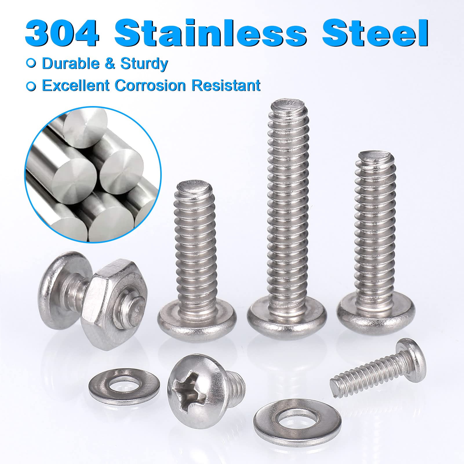 900PCS Nuts and Bolts Assortment Kit for Home Projects - Stainless Steel Machine Screw Assortment Kit SAE Assorted Screw Set Phillips Pan Head Screws Washers Nuts with Case (#4-40#6-32#8-32#10-24)