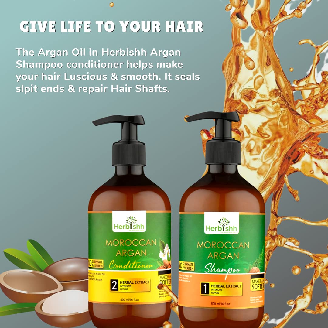 Herbishh Hair Color Shampoo Black + Moroccan Argan Hair Shampoo + Argan Hair Conditioner Kit