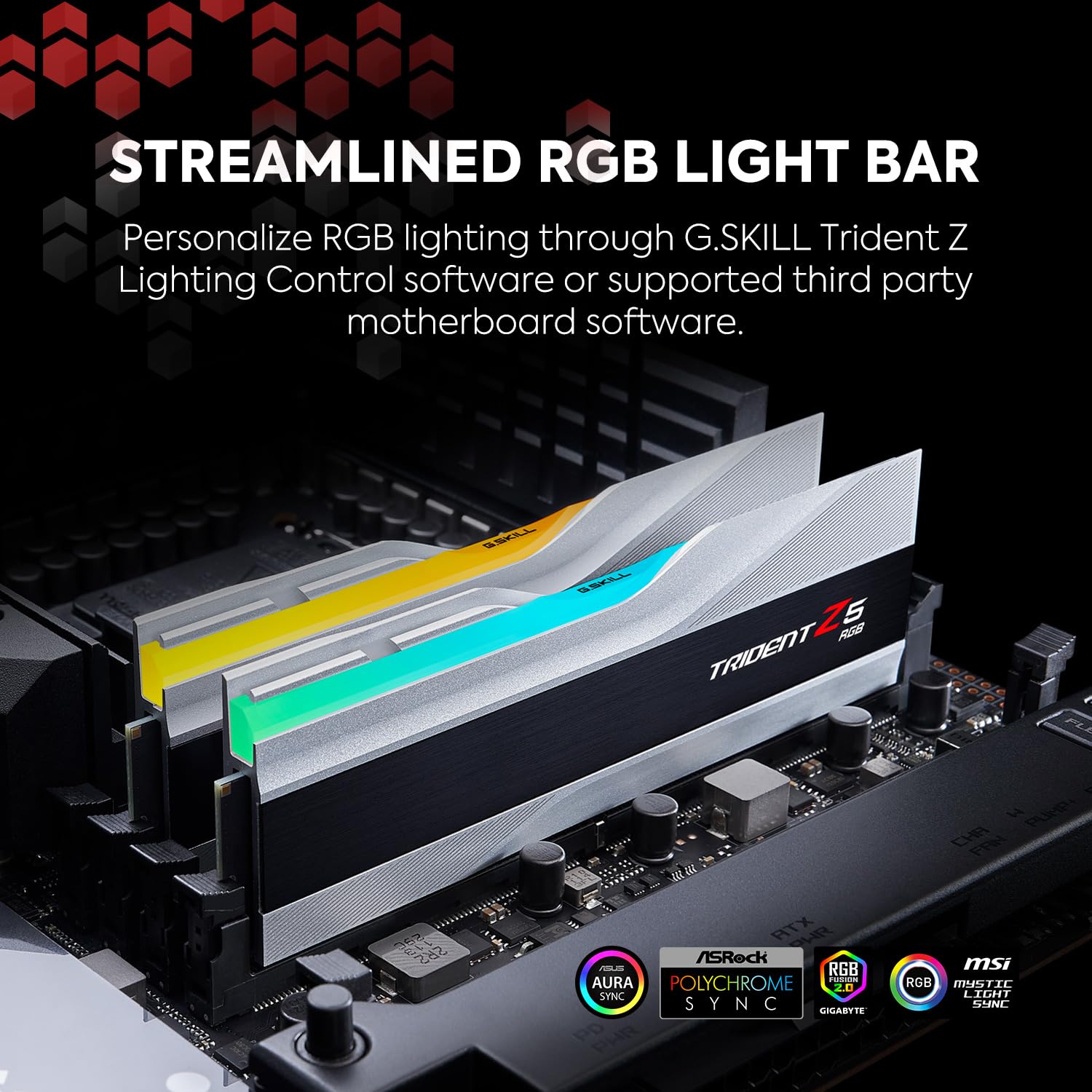 G.SKILL Trident Z5 RGB Series (Intel XMP 3.0) DDR5 RAM 32GB (2x16GB) 6800MT/s CL34-45-45-108 1.40V Desktop Computer Memory UDIMM - Metallic Silver (F5-6800J3445G16GX2-TZ5RS)