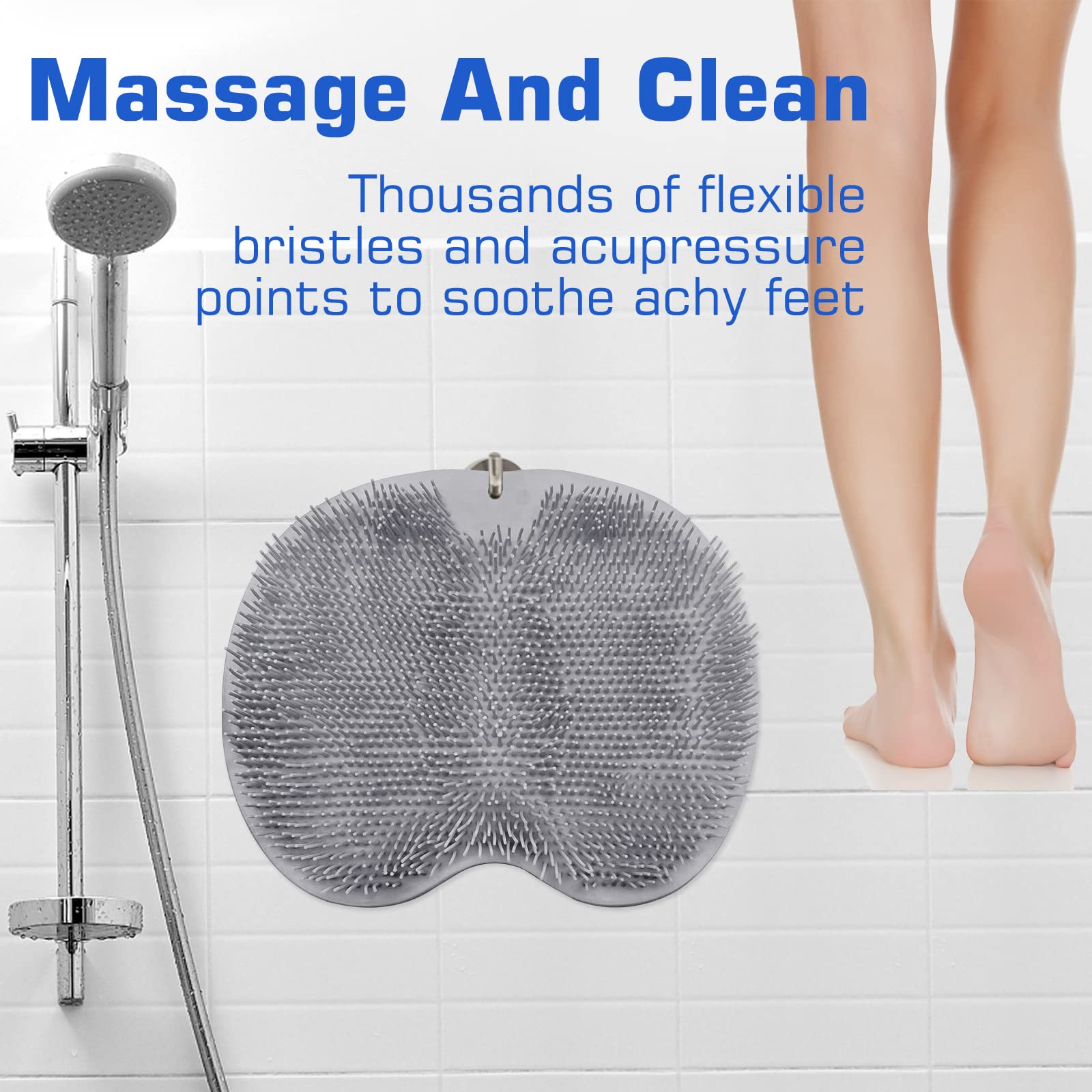 Shower Foot Scrubber Mat Back Washer Exfoliating Bath Wash Pad Wall Mounted Slip Suction Cups for Use in Cleaner Men and Women