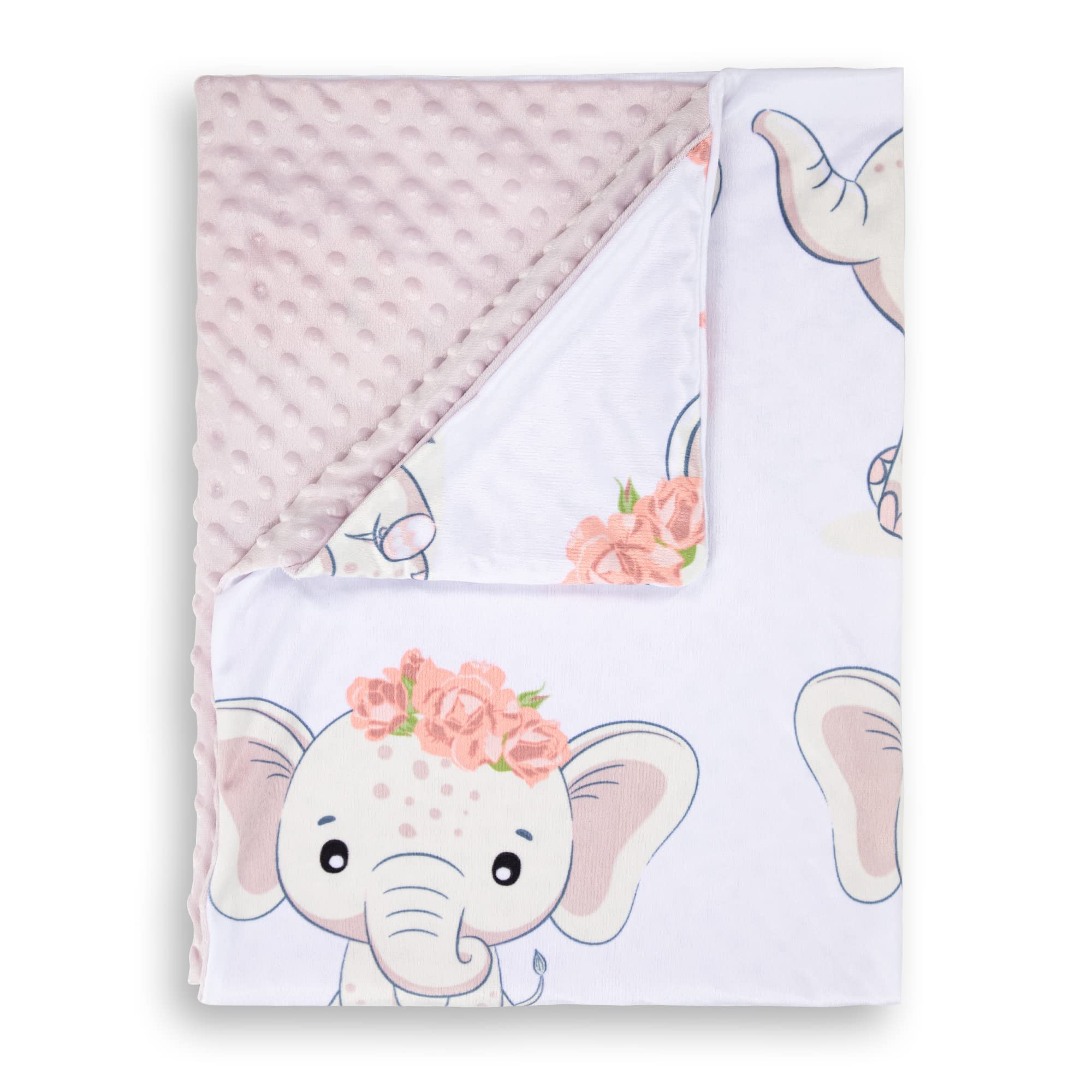 Lil Snuggers Soft Plush Hooded Baby Blankets for Boys and Girls with Double Layer Dotted Backing- Minky Unisex Hooded Toddler Blanket for Nursery,Stroller,Crib- 31”x40.5” (Pink Elephant)