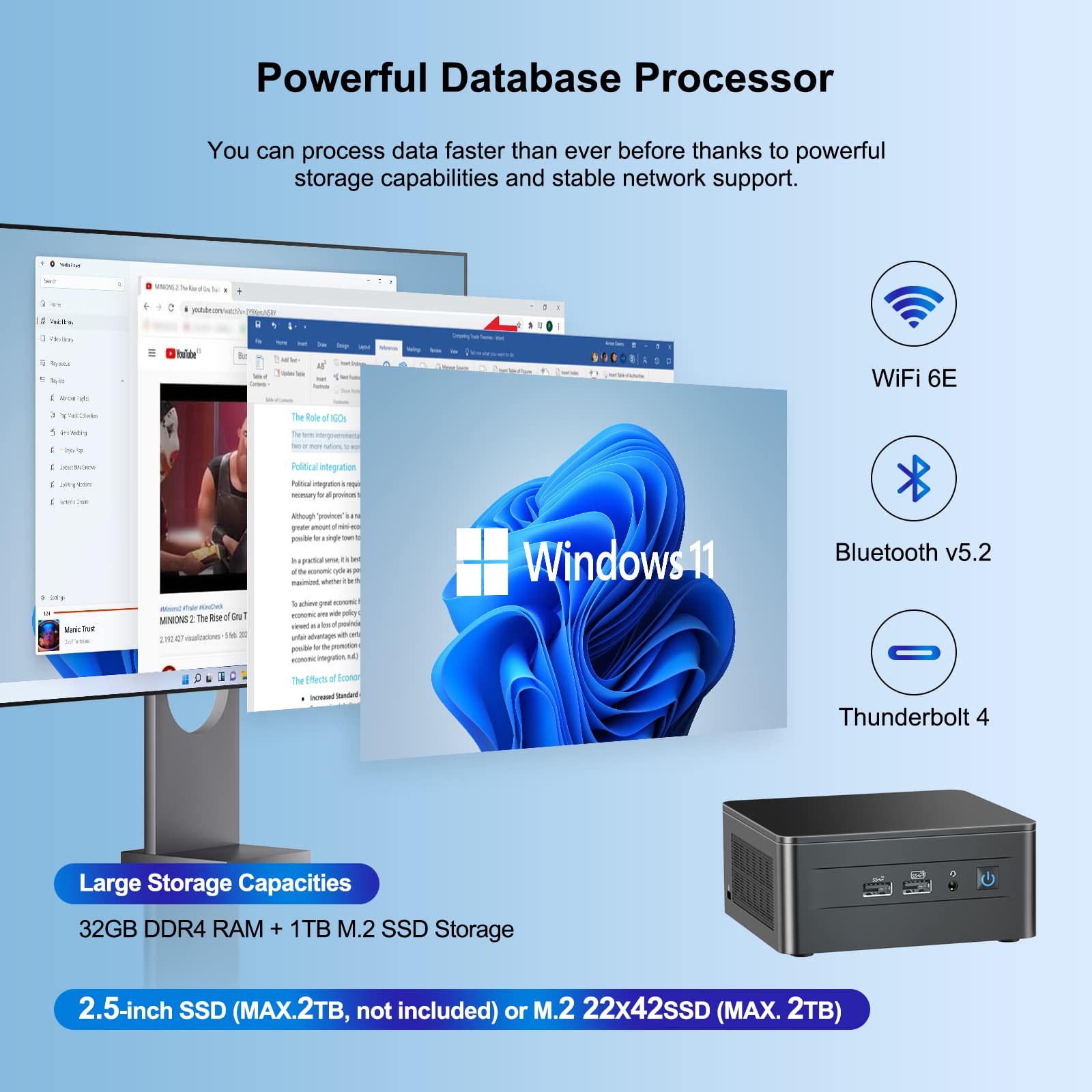 Intel NUC 12 Pro Mini PC Kit NUC12WSHi7 (12-Core i7-1260P 32GB RAM 1TB SSD Iris XE Graphics) Windows 11 Pro Latest Desktop Computer Mini PC,2 x Thunderbolt 4, Intel nuc Wi-Fi 6E AX211 Wireless