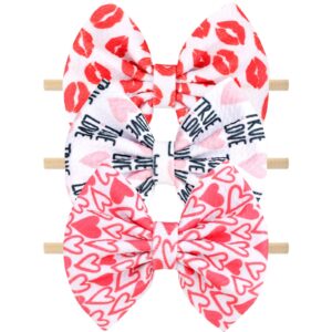 ncmama valentine's day baby headbands pink red love heart printed elastic nylon valentines hairbands for baby girls newborn and infant 3 pcs (valentine's day- a)