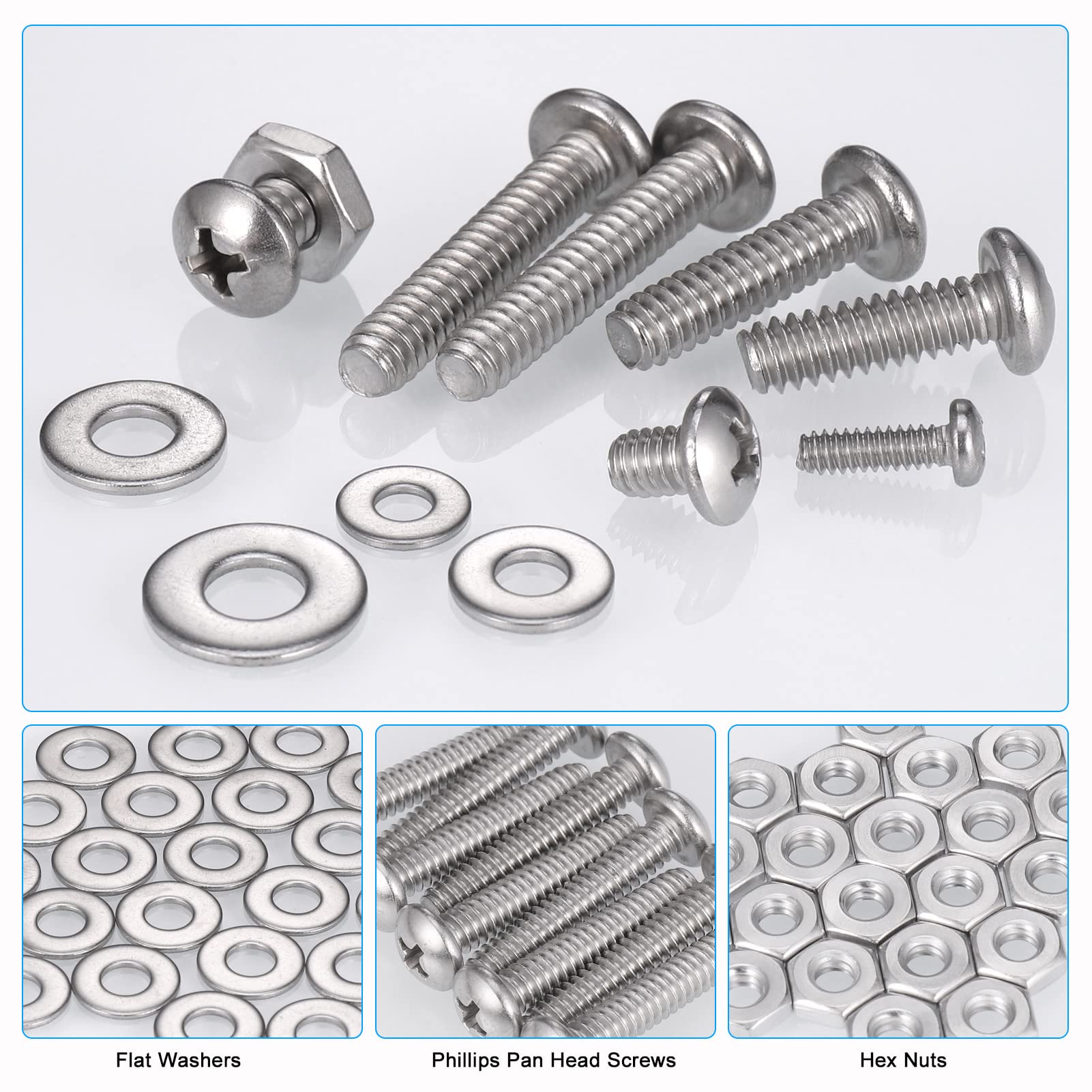 900PCS Nuts and Bolts Assortment Kit for Home Projects - Stainless Steel Machine Screw Assortment Kit SAE Assorted Screw Set Phillips Pan Head Screws Washers Nuts with Case (#4-40#6-32#8-32#10-24)