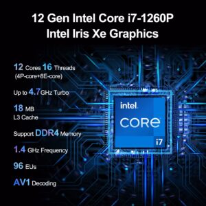 Intel NUC 12 Pro Mini PC Kit NUC12WSHi7 (12-Core i7-1260P 32GB RAM 1TB SSD Iris XE Graphics) Windows 11 Pro Latest Desktop Computer Mini PC,2 x Thunderbolt 4, Intel nuc Wi-Fi 6E AX211 Wireless