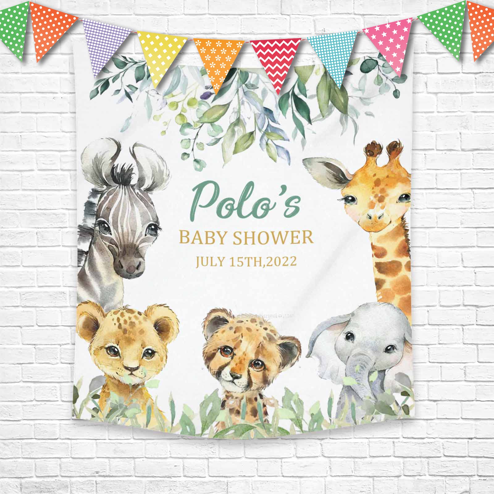 Personalized Safari Baby Shower Backdrop, Custom Name Date Jungle Animals Baby Shower Background for Boy, Baby Shower Party Photo Booth Backdrop Banner,Safari Baby Shower Decorations for Boy