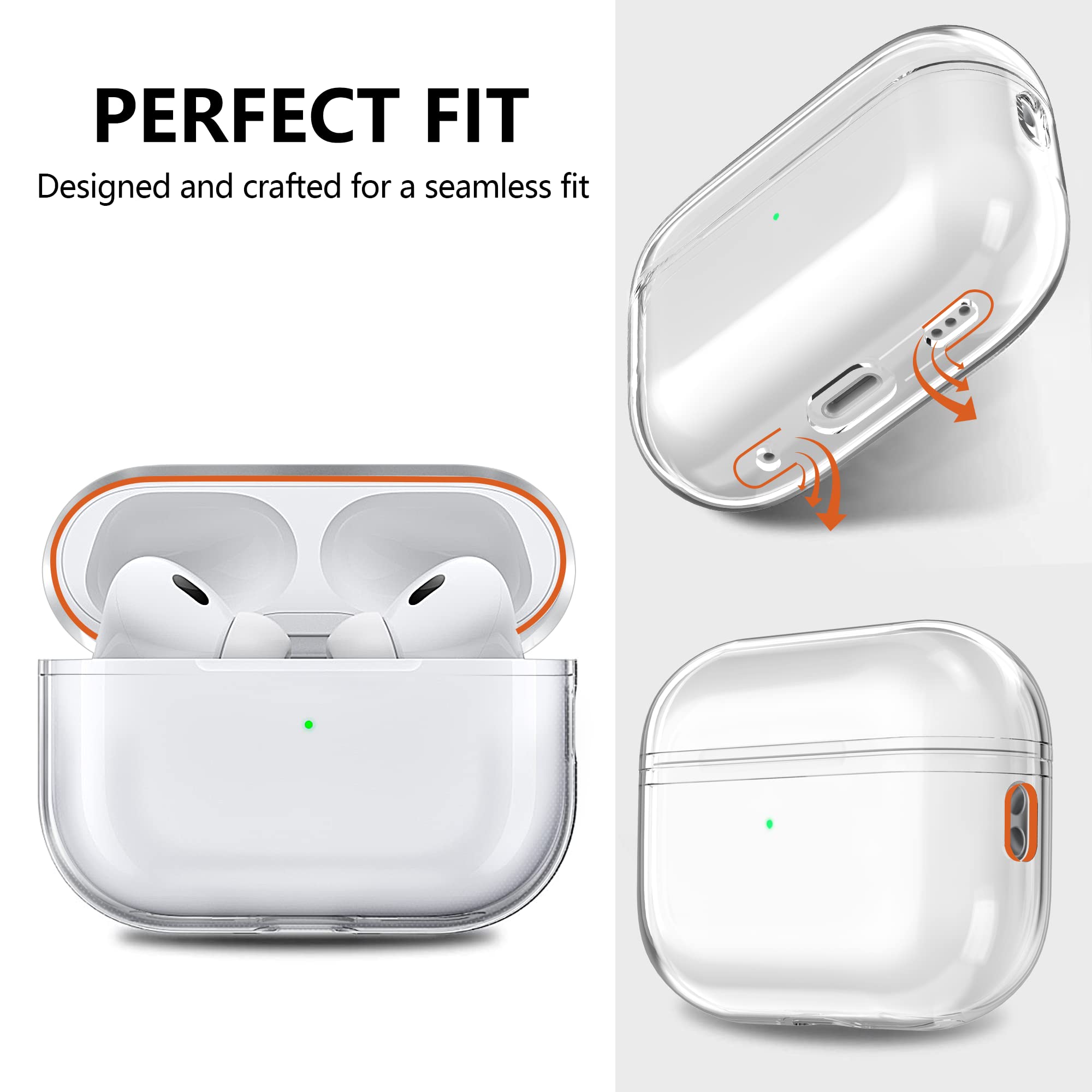 Airpods Pro 2nd/1st Generation Case Cover, Compatible with Airpods Pro Case 2nd Gen USB C Charging Port,with Lanyard [Front LED Visible] Compatible with AirPods Pro 2nd Generation (Clear White)