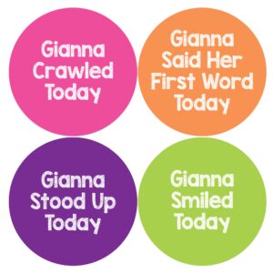 Personalized Baby Girl Monthly Milestone Stickers for First Year | Custom Set of 24 Name Labels for Shower Gift | Bright Colorful