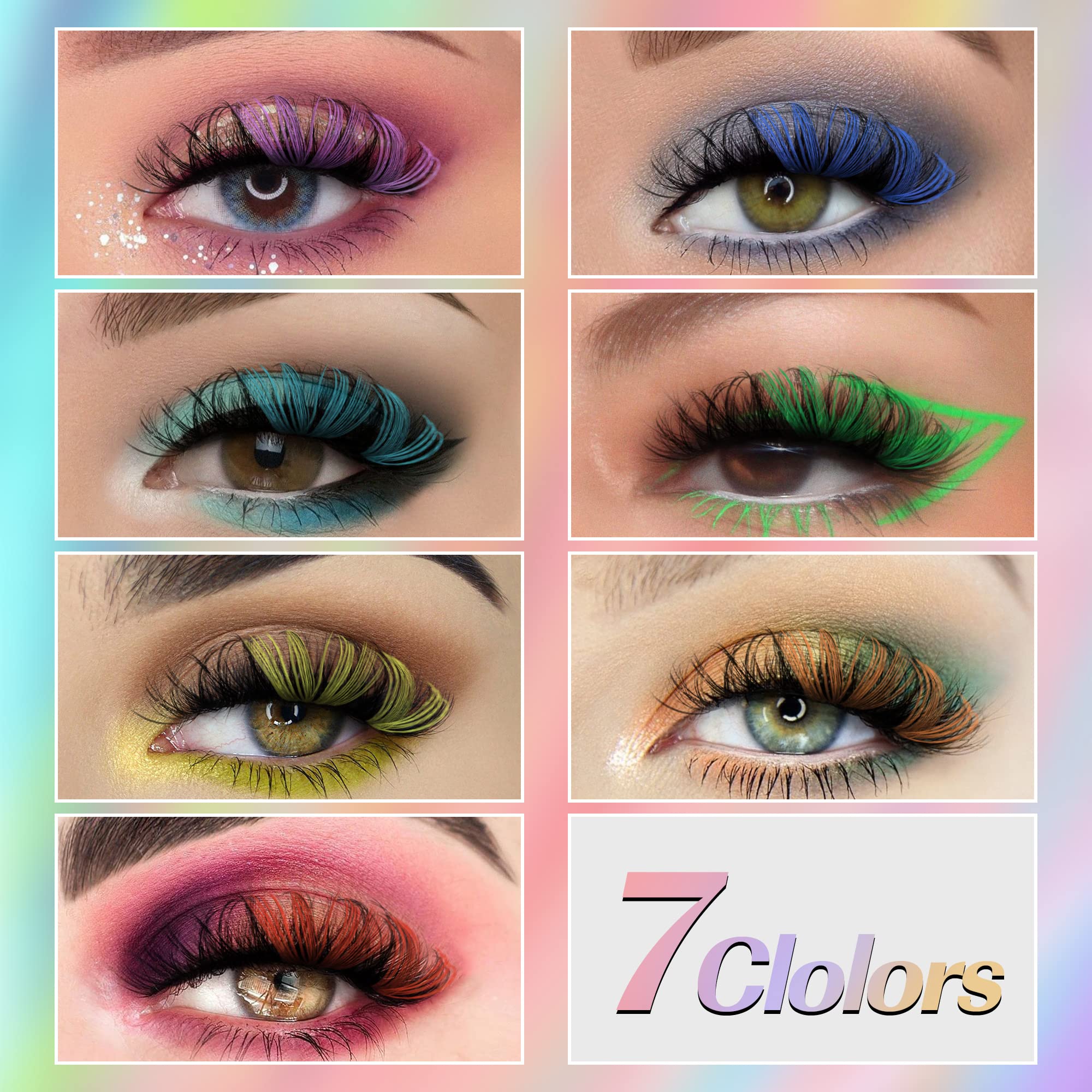 Colored Eyelashes Mink Lashes with Color Fluffy Natural Wispy Strip Eye Lashes 5D Volume False Eyelashes Pack 7 Pairs Cosply Rainbow Colors Fake Eyelashes by TNFVLONEINS