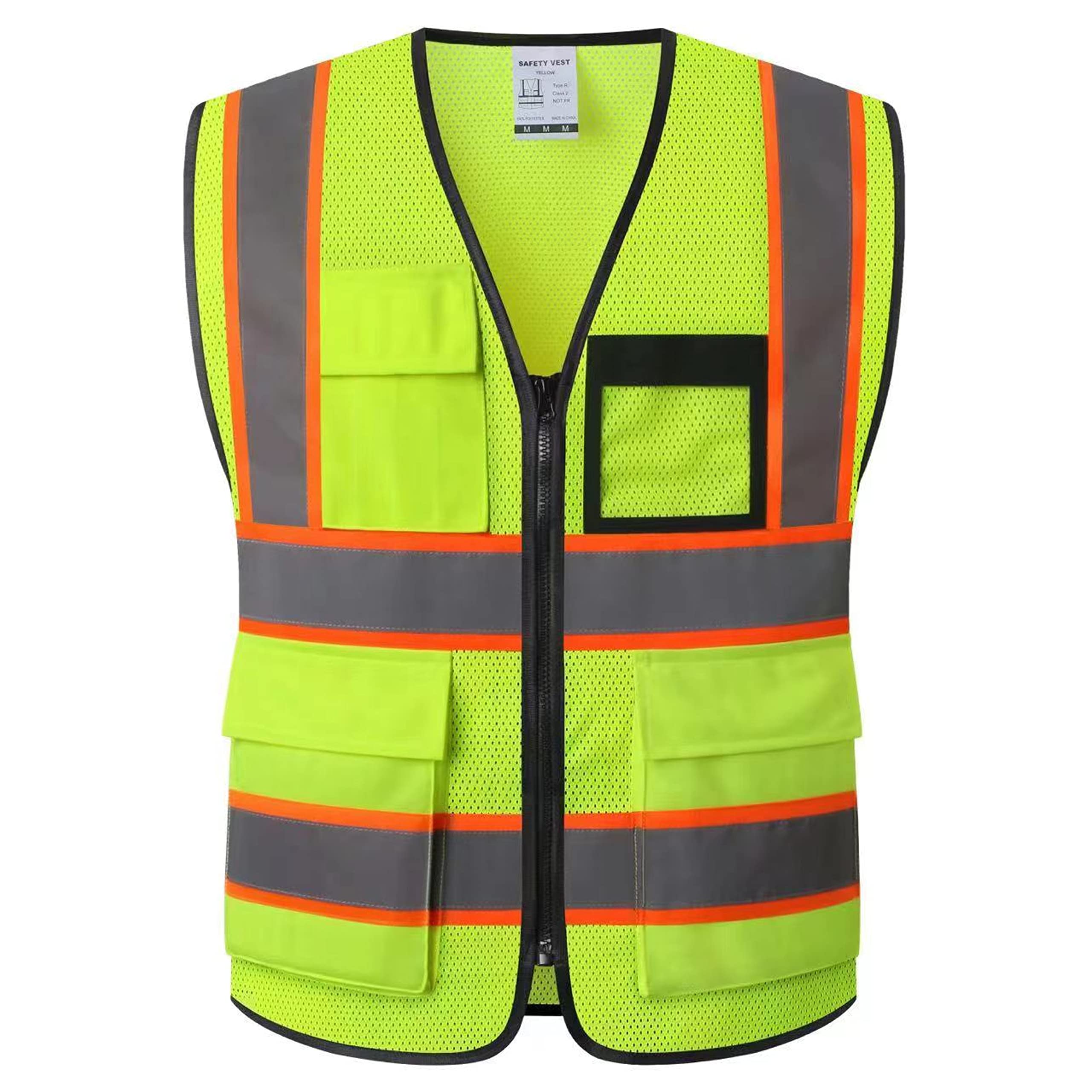 HATAUNKI High Visibility Reflection Yellow Mesh Safety Vests with 8 Pockets and Front Zipper, hi vis safety vest for Men and Women, Meets ANSI/ISEA Standards(Yellow-07,X-Large)