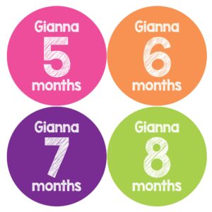 Personalized Baby Girl Monthly Milestone Stickers for First Year | Custom Set of 24 Name Labels for Shower Gift | Bright Colorful