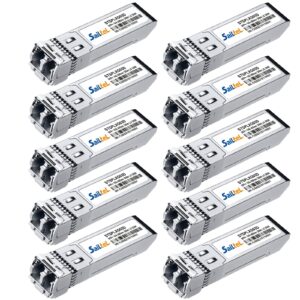 10gbase-sr sfp+ transceiver, gigabit multimode sfp lc duplex transceiver,10g 850nm mmf, up to 300 meters,compatible with cisco, ubiquiti , mikrotik,netgear, fortinet,d-link,linksys and more(10 pack)