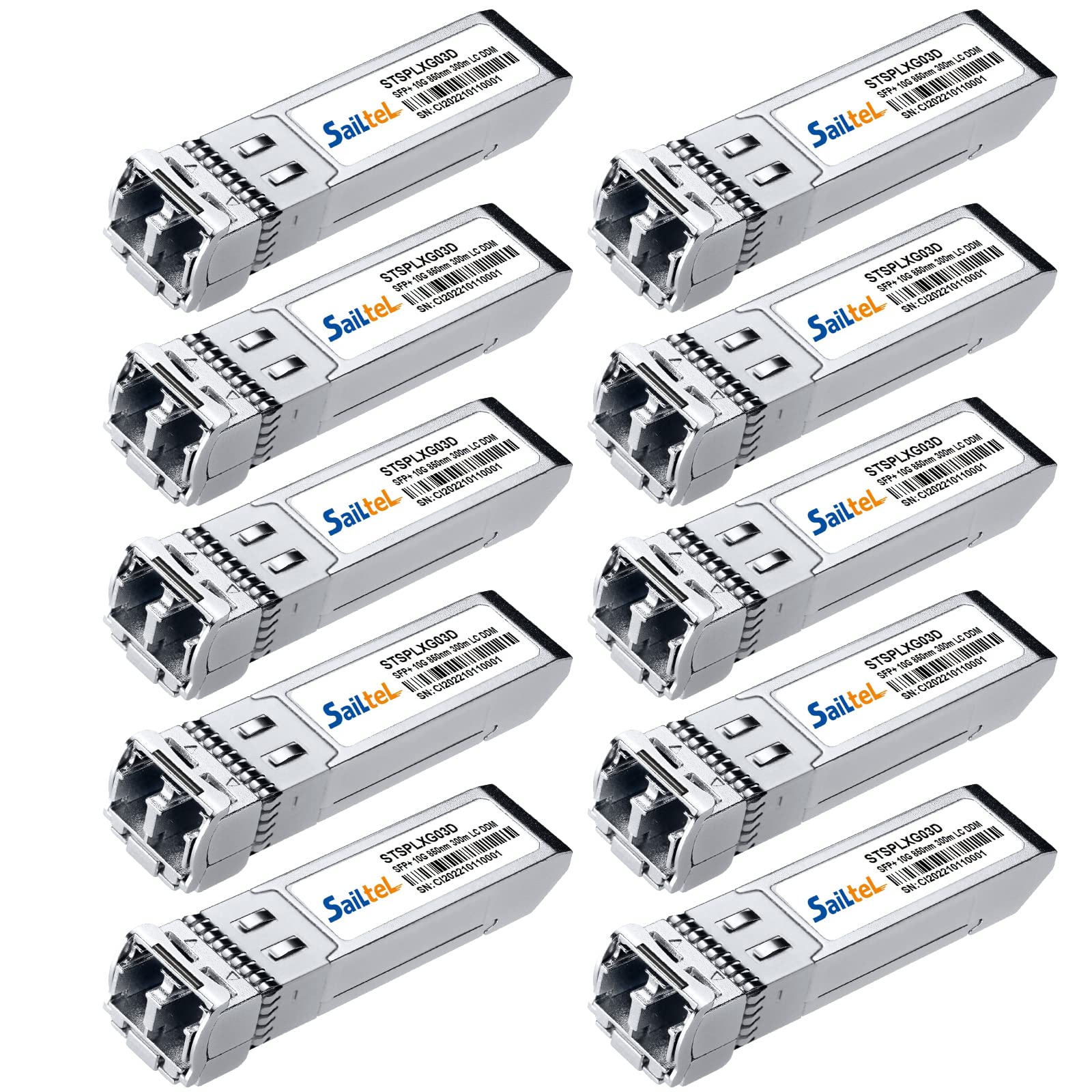 10GBase-SR SFP+ Transceiver, Gigabit Multimode SFP LC Duplex Transceiver,10G 850nm MMF, up to 300 Meters,Compatible with Cisco, Ubiquiti , Mikrotik,Netgear, Fortinet,D-Link,Linksys and More(10 Pack)