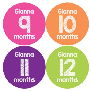 Personalized Baby Girl Monthly Milestone Stickers for First Year | Custom Set of 24 Name Labels for Shower Gift | Bright Colorful