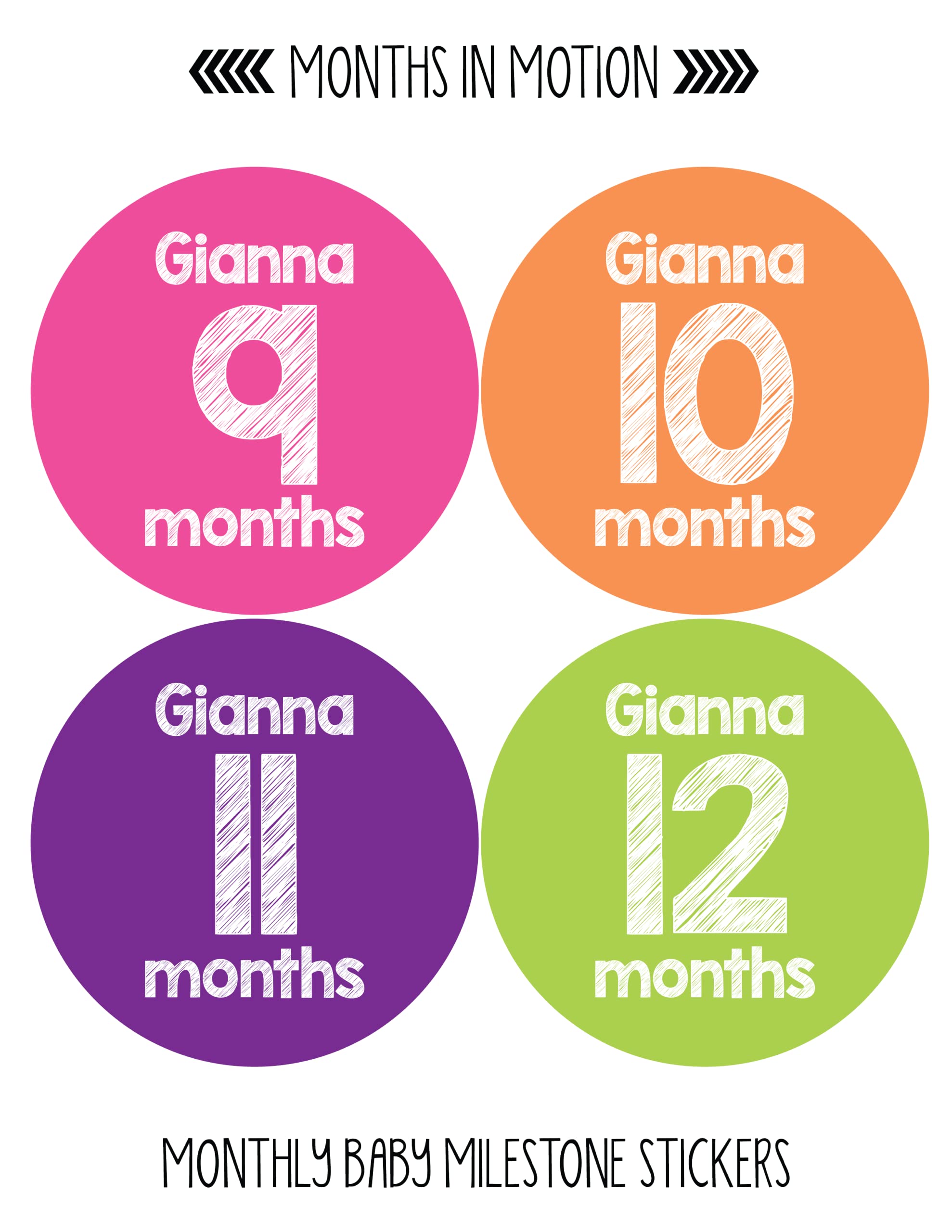 Personalized Baby Girl Monthly Milestone Stickers for First Year | Custom Set of 24 Name Labels for Shower Gift | Bright Colorful