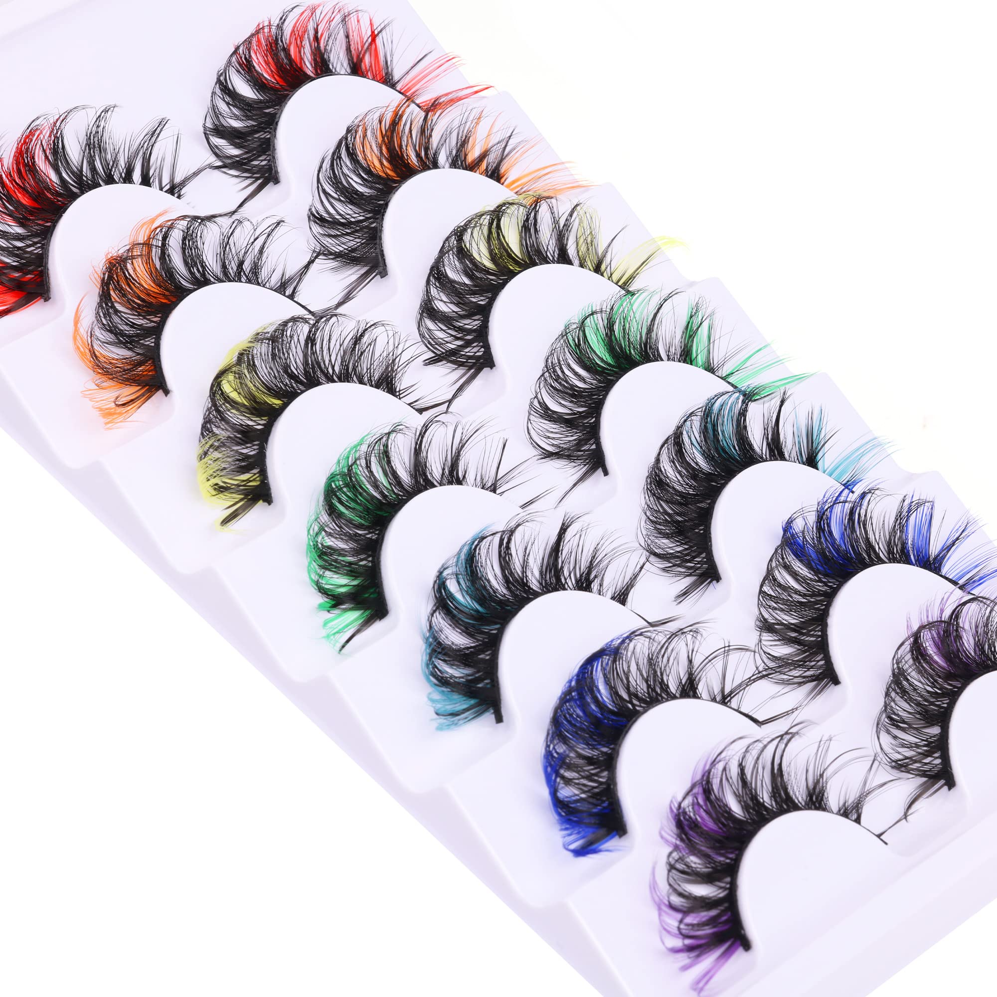 Colored Eyelashes Mink Lashes with Color Fluffy Natural Wispy Strip Eye Lashes 5D Volume False Eyelashes Pack 7 Pairs Cosply Rainbow Colors Fake Eyelashes by TNFVLONEINS