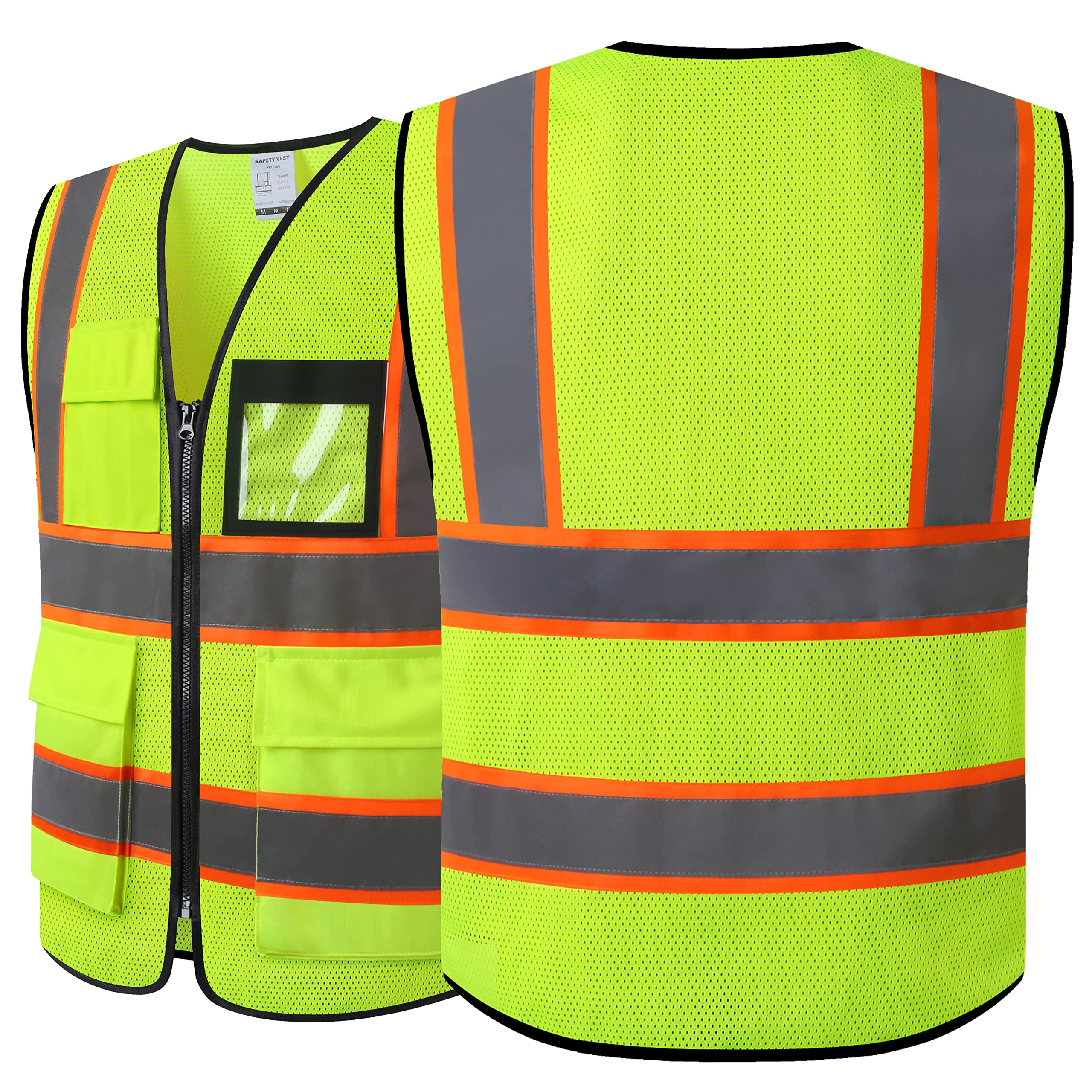 HATAUNKI High Visibility Reflection Yellow Mesh Safety Vests with 8 Pockets and Front Zipper, hi vis safety vest for Men and Women, Meets ANSI/ISEA Standards(Yellow-07,X-Large)