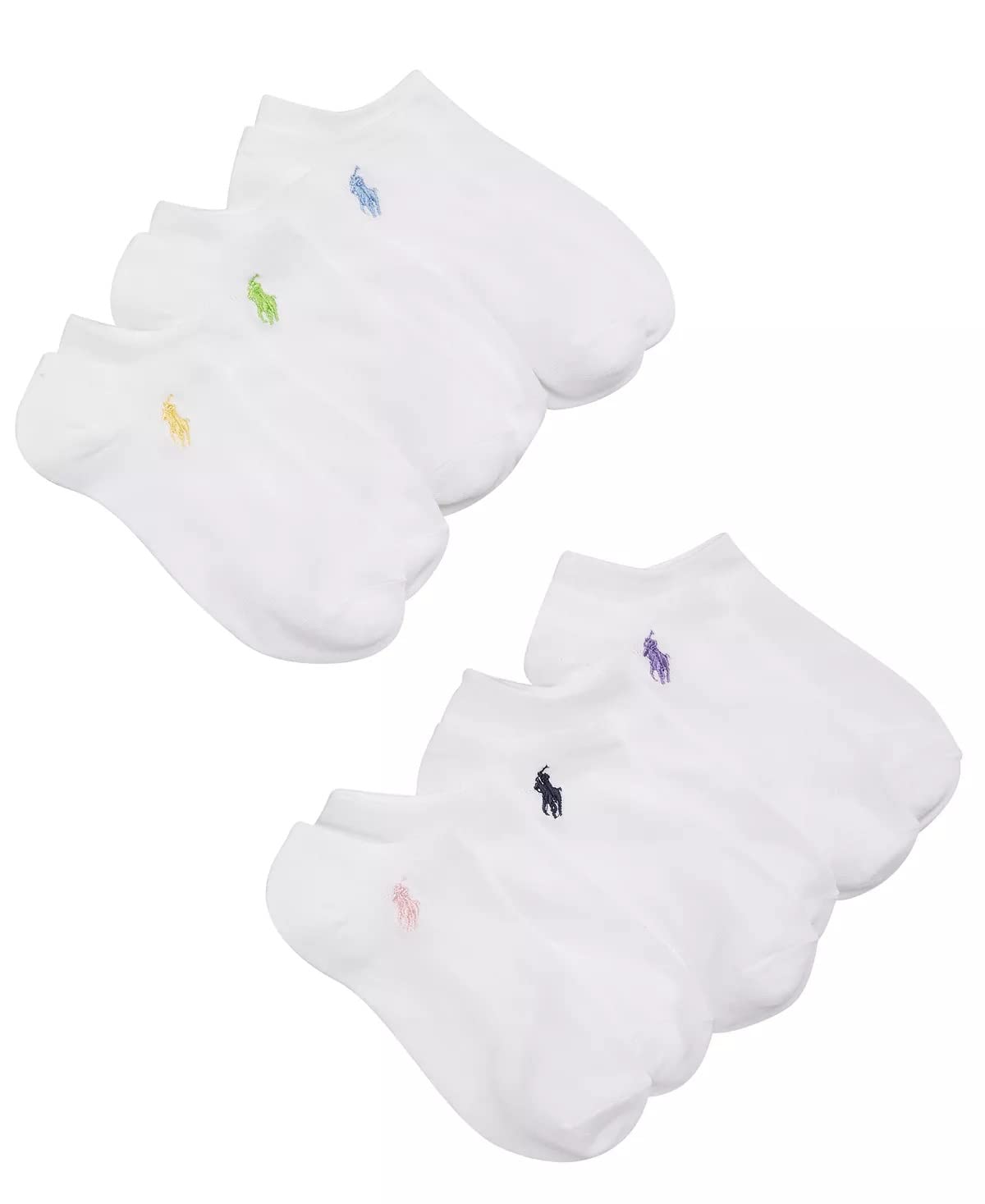 Polo Ralph Lauren Little Girls No Show Socks 6 Pack (W(6626)/B, 4-6 Years)