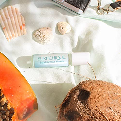 SURFCHIQUE Tropical Beach Perfume Oil Roll on Fragrance for Women with Coconut, Vanilla notes and touch of Mango & Papaya - Sand in Your Sheets