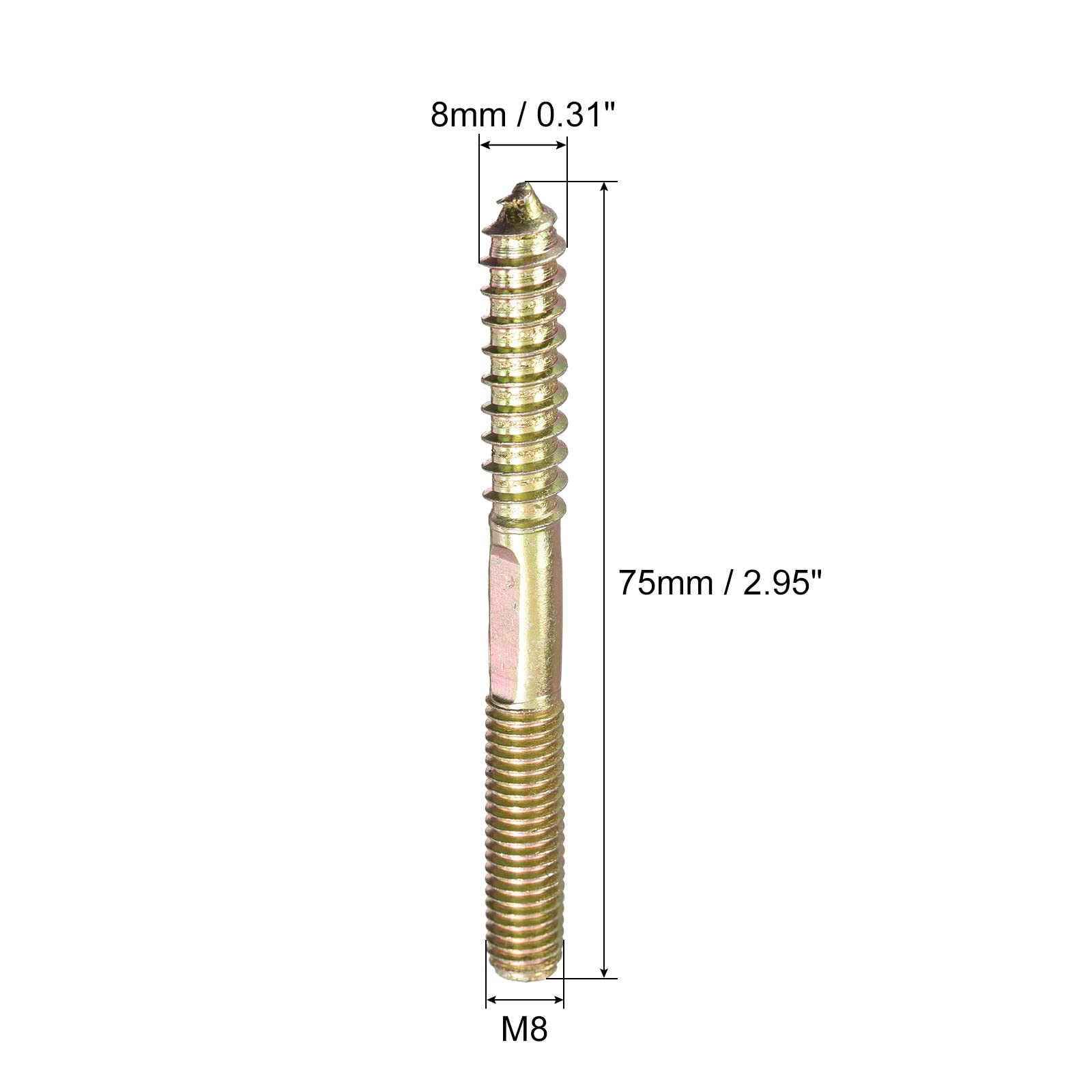 uxcell M8x75mm Hanger Bolts, 24pcs Double Head Thread Dowel Screws for Wood Furniture Connecting