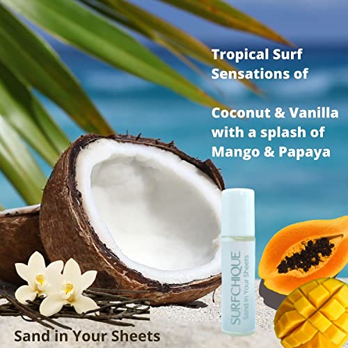 SURFCHIQUE Tropical Beach Perfume Oil Roll on Fragrance for Women with Coconut, Vanilla notes and touch of Mango & Papaya - Sand in Your Sheets