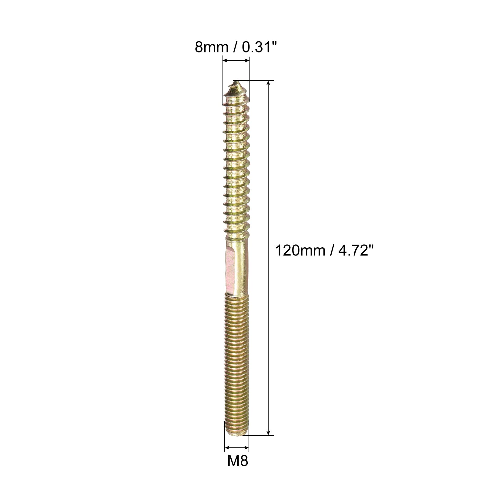 uxcell M8x120mm Hanger Bolts, 12pcs Double Head Thread Dowel Screws for Wood Furniture Connecting