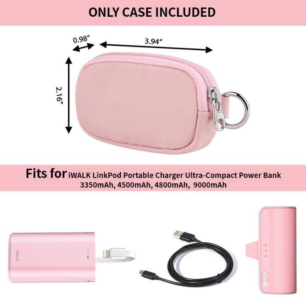 CaSZLUTION Small Travel Case Compatible with iWALK Mini/iWALK LinkPod Portable Charger 3350mAh, 4500mAh, 4800mAh, 9000mAh Ultra-Compact Power Bank Carrying Case Bag, Pink (Case Only)