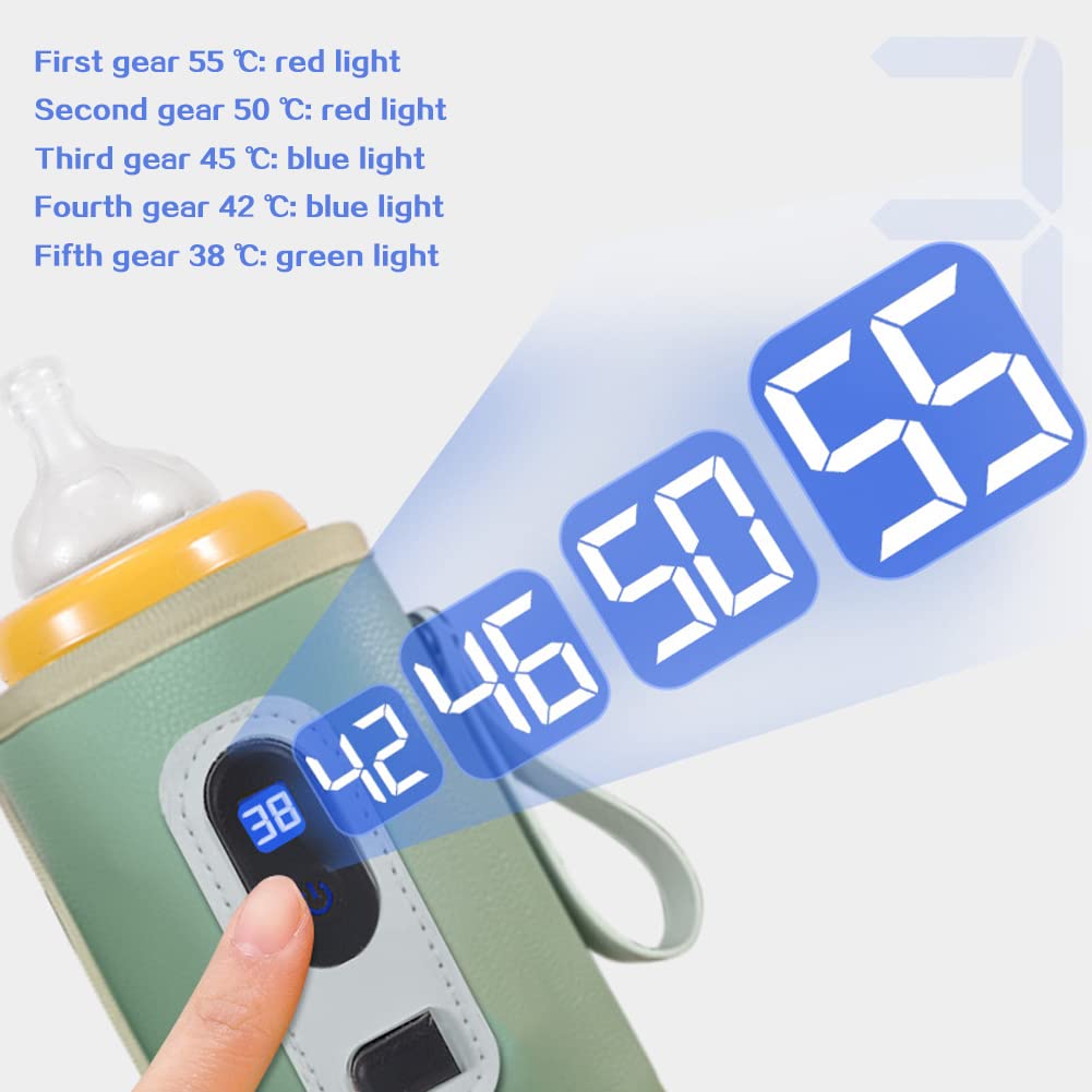 ikasus Baby Bottle Warmer Portable Bottle Warmer USB Travel Mug Milk Heater Thermostatic Bottle Cover 5 Speed Temperature Adjustment Removable Handheld Warmer for Indoor Outdoor Traveling Driving