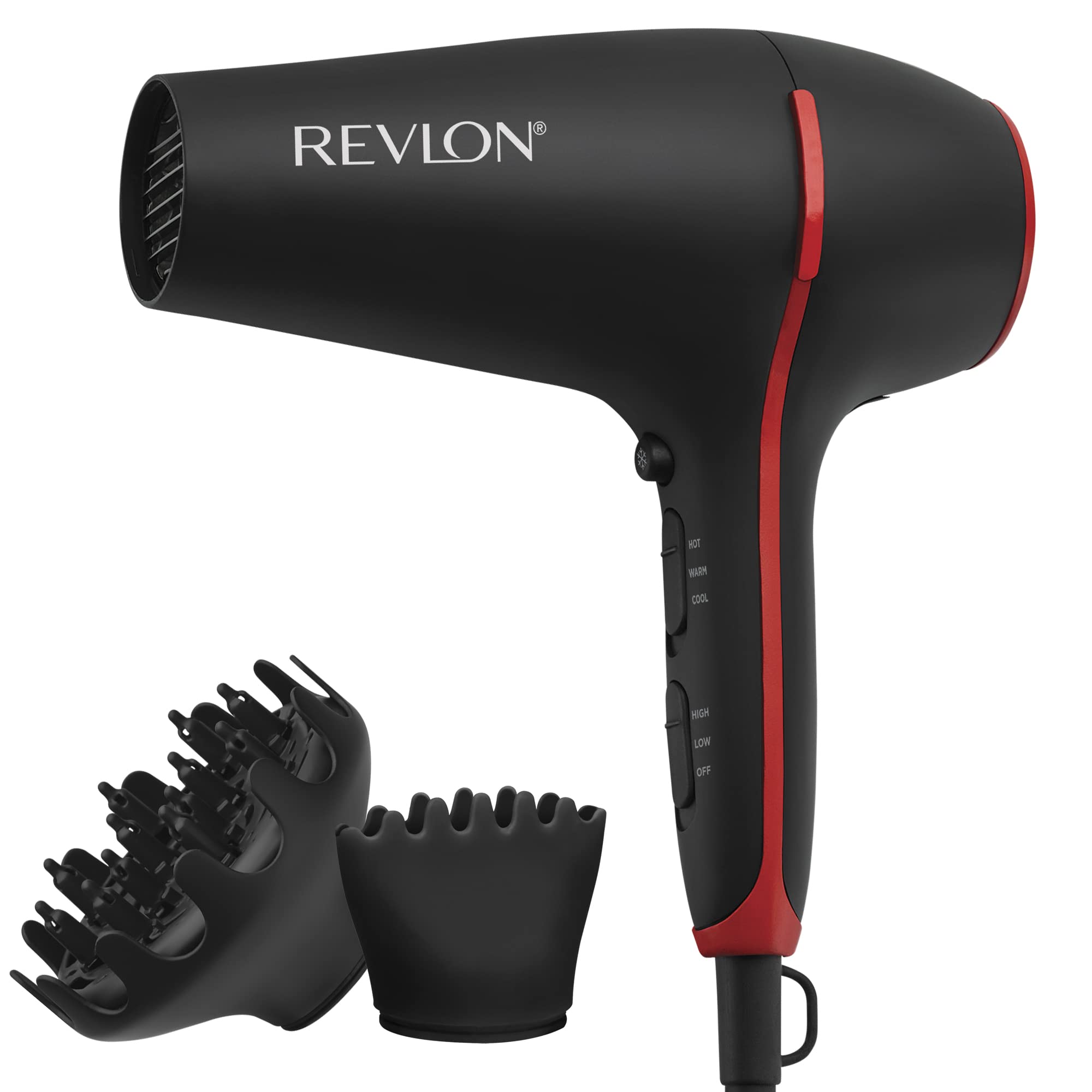 REVLON SmoothStay Coconut Oil Infused Hair Dryer with Diffuser | 1875W Blow Dryer Improves Shine for Smoother Styles and Tames Frizz for Silky Finish (Black)