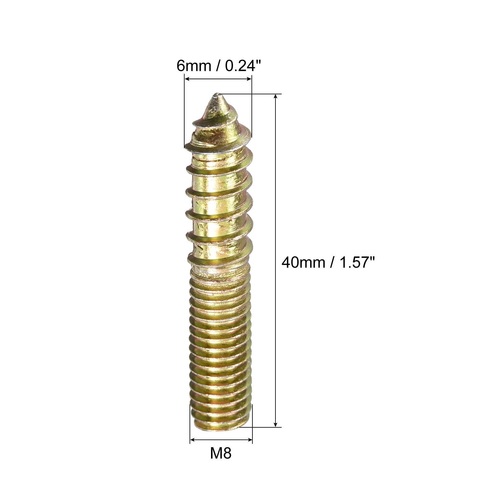 uxcell M8x40mm Hanger Bolts, 24pcs Double Ended Thread Dowel Screws for Wood Furniture Connecting