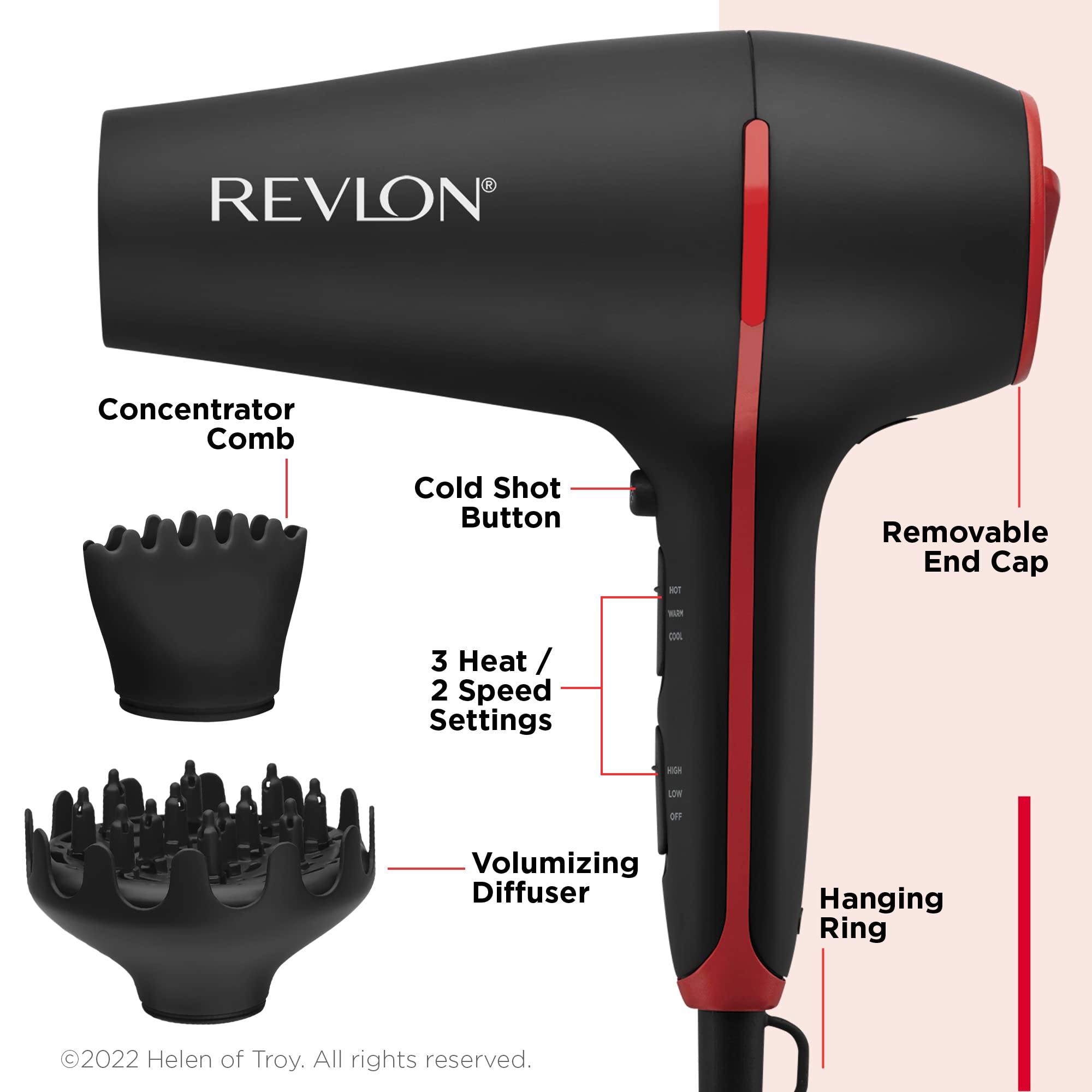 REVLON SmoothStay Coconut Oil Infused Hair Dryer with Diffuser | 1875W Blow Dryer Improves Shine for Smoother Styles and Tames Frizz for Silky Finish (Black)